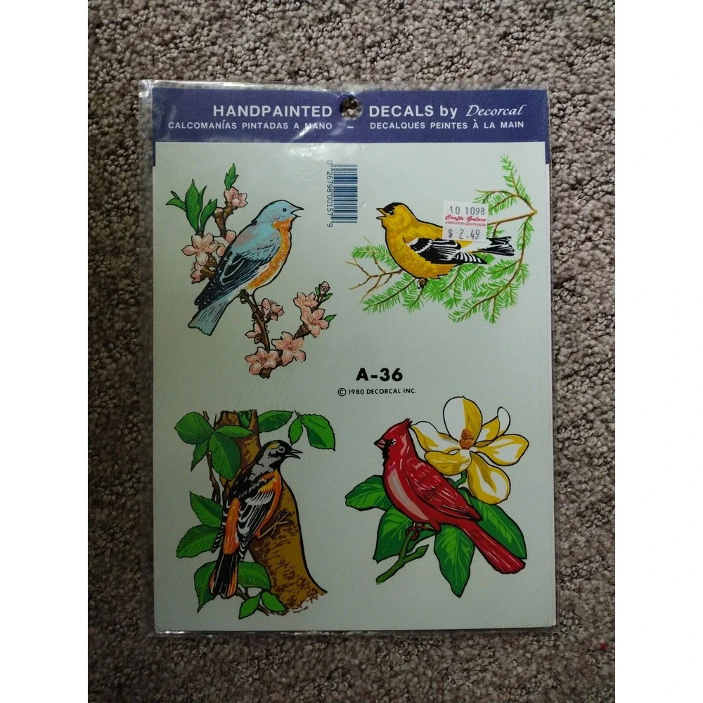Lot of 4 Vtg Decorcal Inc Decals Hand Painted 1980's Birds Butterflies Sunflower